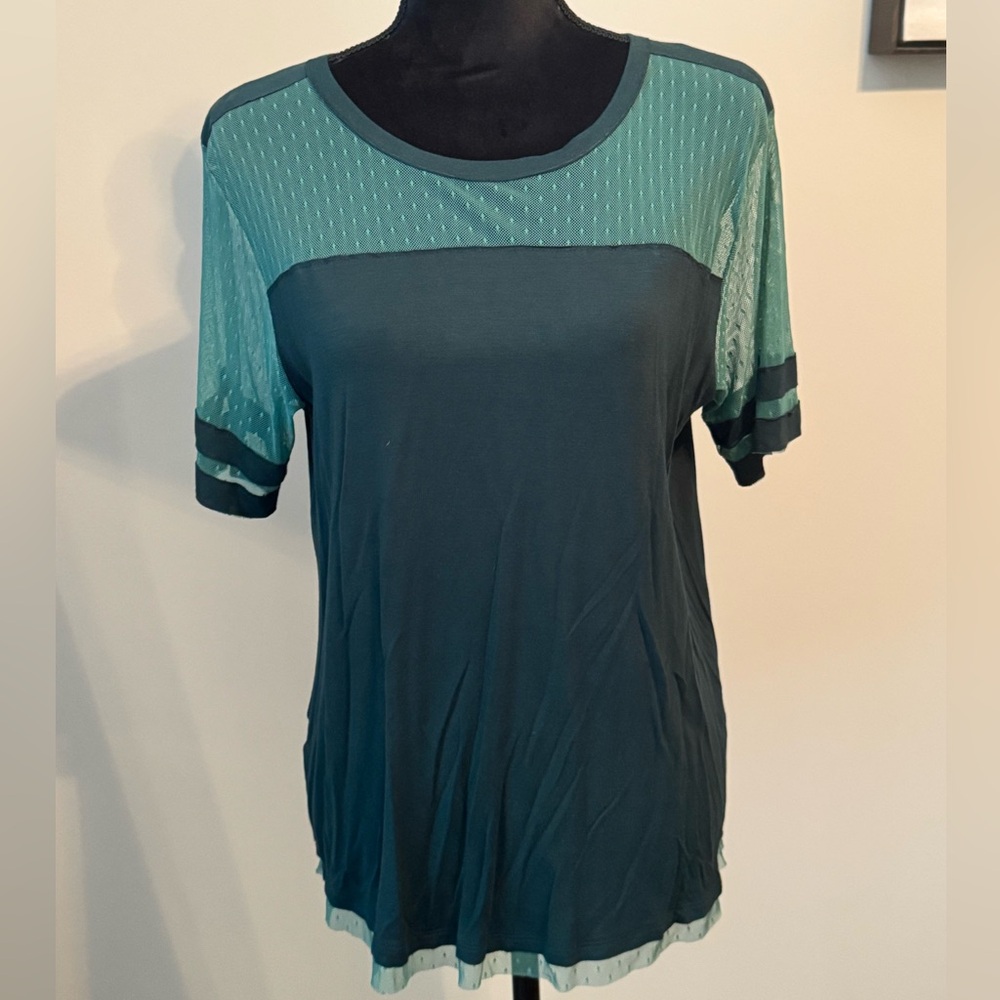 Dear John Women’s shirt. Sheer detail across top, sleeves and hem. Size medium